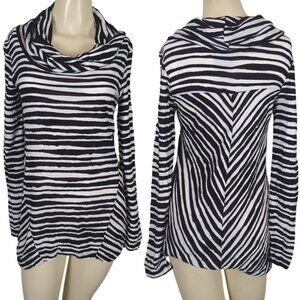 LBISSE‎ long sleeve black white cowl neck high low Top size M